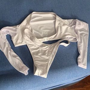 White long sleeve mesh bathing suit